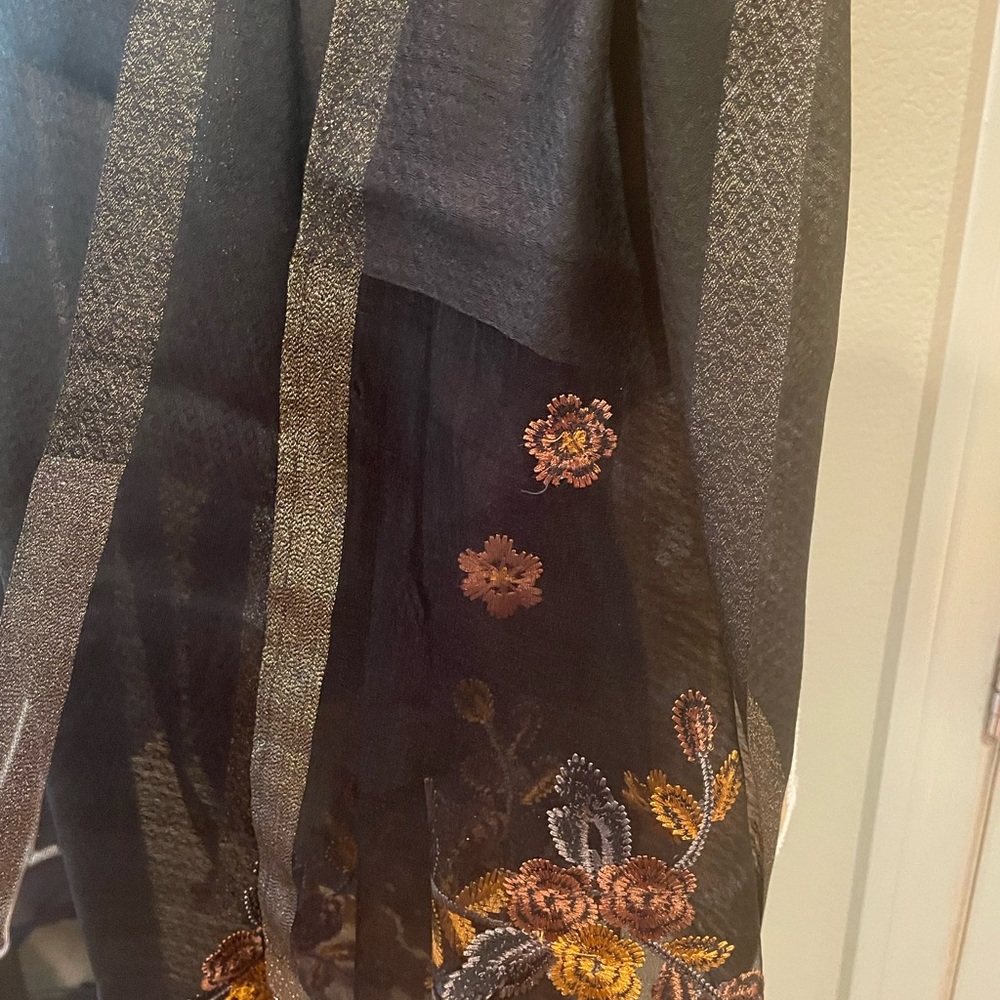 Floral Embroidered Sheer Scarf